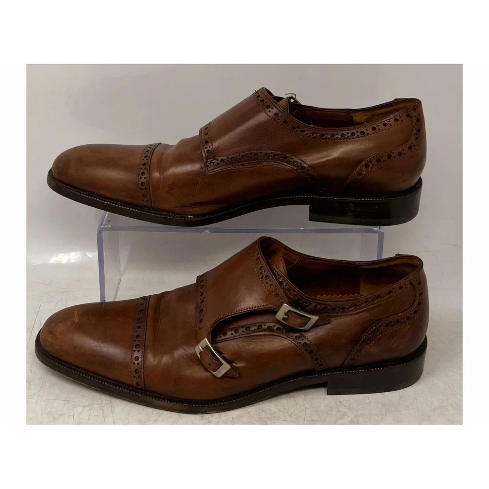Franco Cuadra Mens 26 (9-9.5) Brown Leather Double Monk Strap Wingtip Dress Shoe